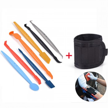 FOSHIO 8pcs Car Tools Window Tint Vinyl Film Wrap Magnetic Squeegee Kit+Wristband Bag Car Stickers Decals Wrapping Styling Tools