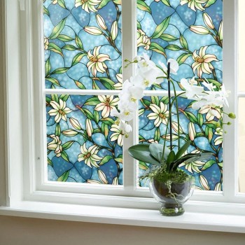 50x92cm lily Privacy Window Film Decorative Stained Glass Window Film Stained Glass Film Sticker Home