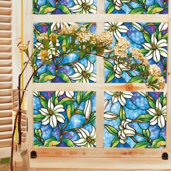 50x92cm lily Privacy Window Film Decorative Stained Glass Window Film Stained Glass Film Sticker Home
