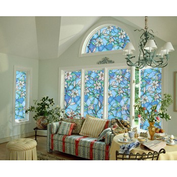 50x92cm lily Privacy Window Film Decorative Stained Glass Window Film Stained Glass Film Sticker Home