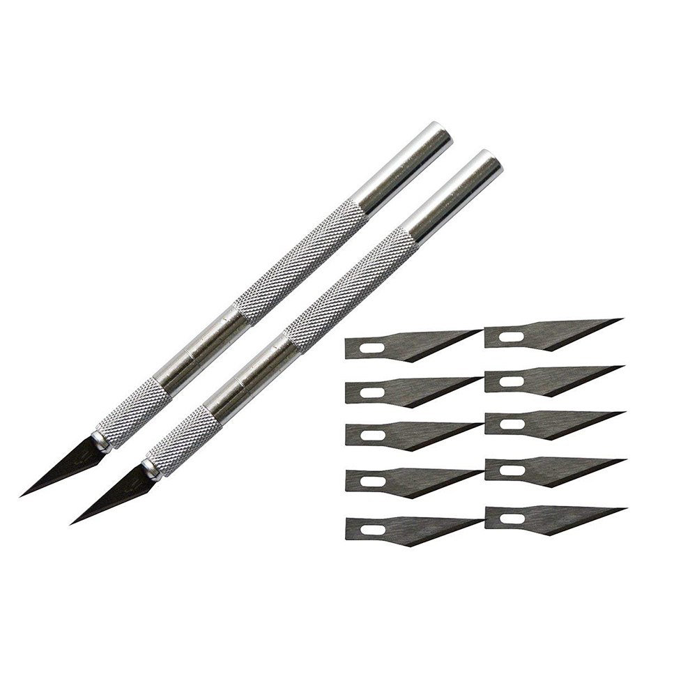 EHDIS 2pcs Metal Steel Handle Scalpel Knife With 10pcs Spare Razor Blades DIY Art Knife Vinyl Film Car Wrap Paper Cutting Tool