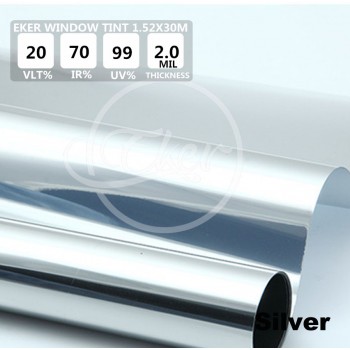 Free Shipping 1.52*30M VLT20% Car Window Tint Mirror Silver Building Office Glass Window Tint Roll Heat Reflective Solar Film