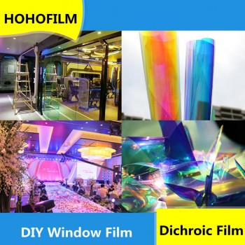 Raw Material Self adhesive iridescent dichroic film for acrylic panels rainbow film in adhesive 1.37m x 8m Hot Sale