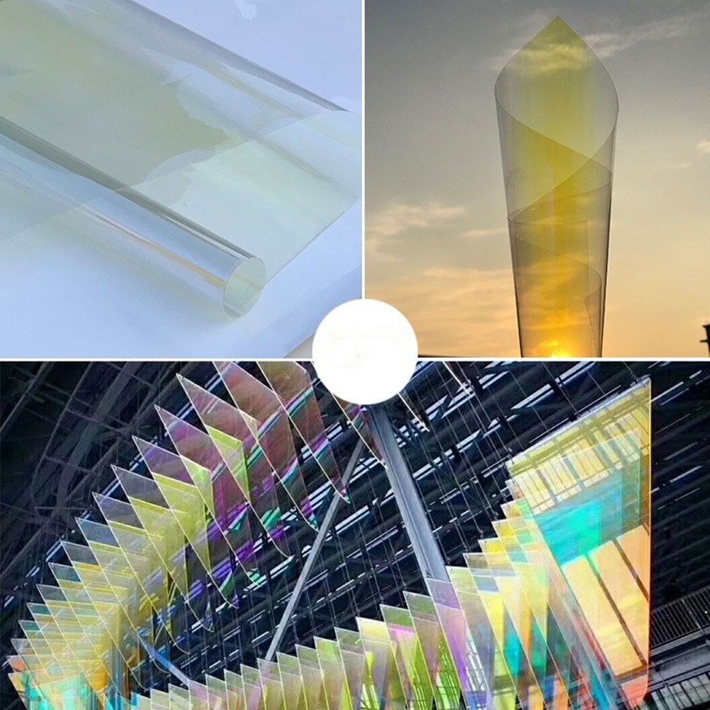 Laser colorful window film,Decorative Color Changing Iridescent Rainbow Effect Window Sticker,self-adhesive yellow window Decor