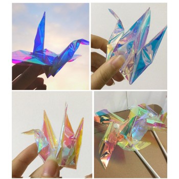 Laser colorful window film,Decorative Color Changing Iridescent Rainbow Effect Window Sticker,self-adhesive yellow window Decor