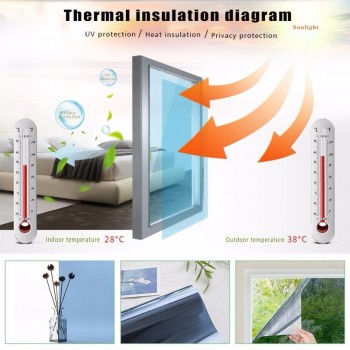 1.52x20m One Way Mirror Window Film Heat Control Static Cling Glass Tint for Privacy - 60inch by 65feet Silver