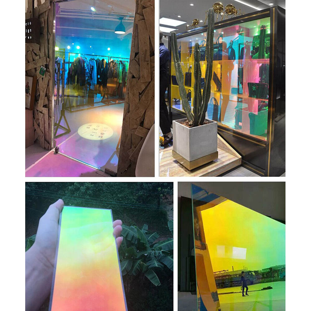 1.37x30m/54x100ft Building Decorative Privacy Self Adhesive Window Film Chameleon Vinyl Rainbow Laser Stickers Party Decor