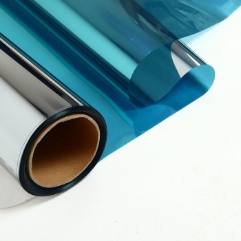 70x1000cm/27.5x33ft Silver Blue Reflective One Way Mirror Window Film Mirror Privacy Sticky Glass Tint Sun Control Window Film