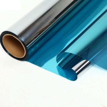 70x1000cm/27.5x33ft Silver Blue Reflective One Way Mirror Window Film Mirror Privacy Sticky Glass Tint Sun Control Window Film