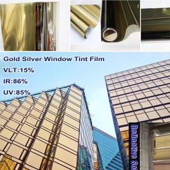 15% Reflective Gold Silver Home Building Commercial Tints 1.52x15m/5x50ft anti UV films