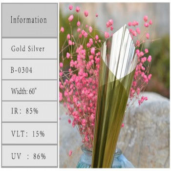 15% Reflective Gold Silver Home Building Commercial Tints 1.52x15m/5x50ft anti UV films