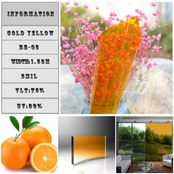 Colorful Window Solar Film Heat Control UV Proof Transparent Glass Tint Decoration Stickers,Gold Yellow(76cm x 30m)