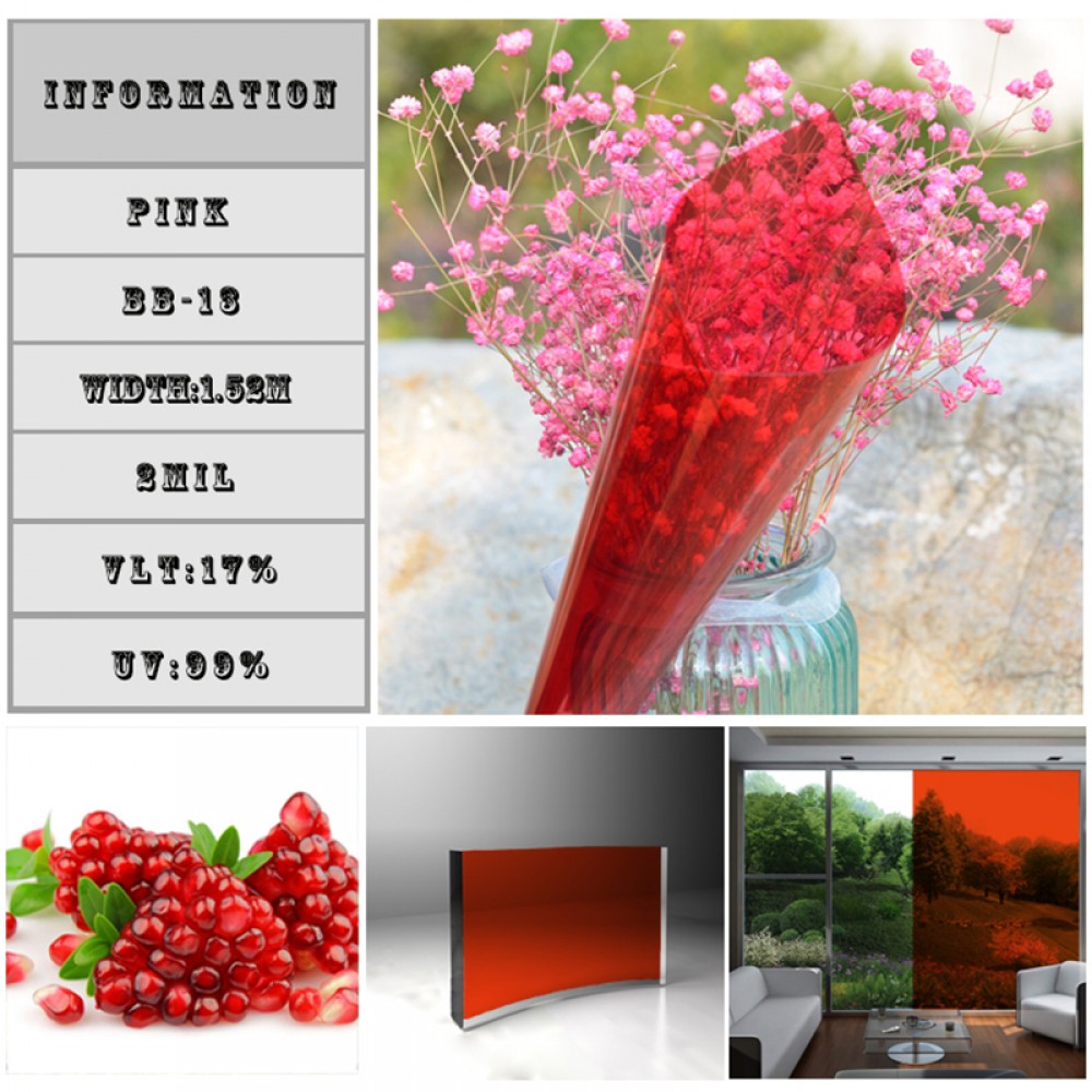 17% Pink Solar Foil Architectural Window sticker 1.52*10m roll Self-Adhesive window tint