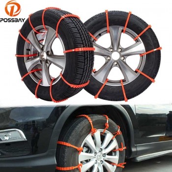 POSSBAY 10Pcs Universal Winter Anti Slip Car Snow Chains Anti Ski Car Wheel Belt Wheels Tyres Chain Non Slip Tires Accessories