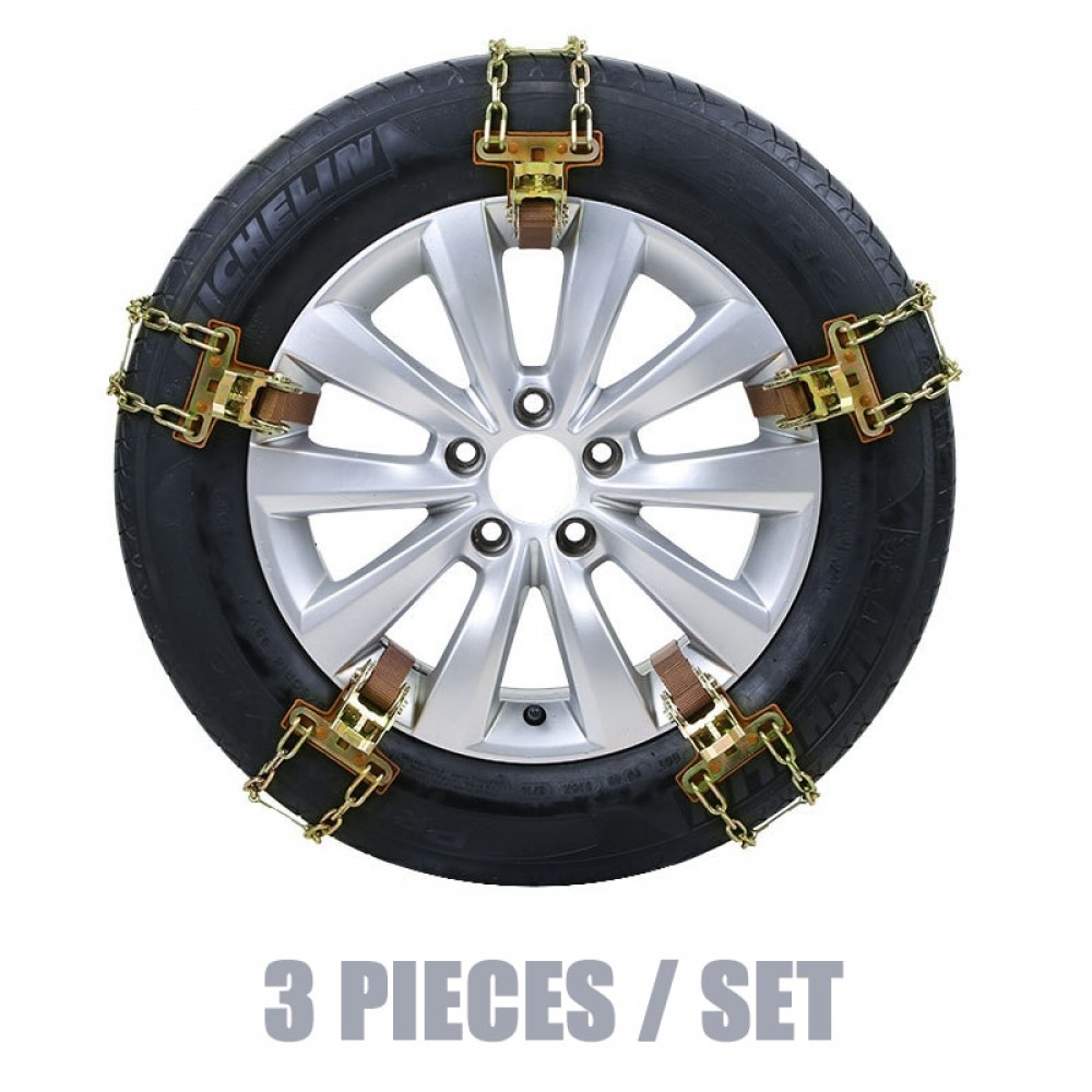Universal 3 Pieces Snow Chains Durable Manganese Steel Car Tire Anti-skid Chain Easy  Belt For  Ice Sand Road