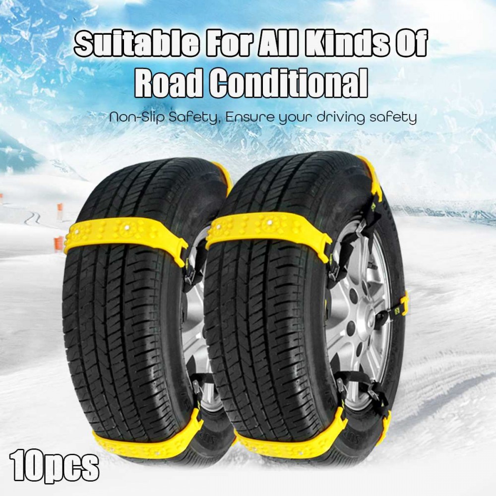 10pcs/Set Car Winter Tyre Snow Chains Roadway Safety Tire Snow Adjustable Anti-skid Safety Double Snap Skid Wheel TPU Chains