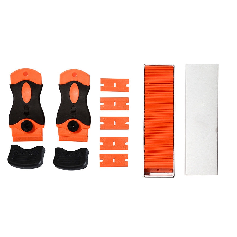 EHDIS 100PCS Double Edged Razor Blades+2 Scraper Sticker Glue Remove Vinyl Squeegee Wrap Tool Car Diagnostic Tool Ice Scraper