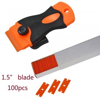 EHDIS 100PCS Double Edged Razor Blades+2 Scraper Sticker Glue Remove Vinyl Squeegee Wrap Tool Car Diagnostic Tool Ice Scraper
