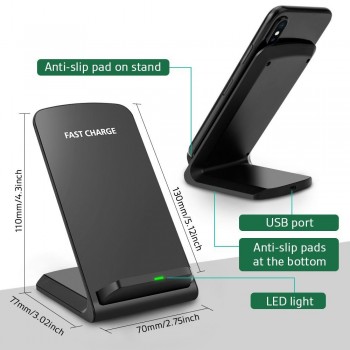 10W Qi Wireless Charger Fast Charging For iPhone 11 8 X XR XS Max Samsung Galaxy S8 S9 S10 Plus S10e Note 9 10 Stand Holder Base