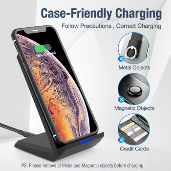 Posugear 15W Qi Wireless Charger Stand For iPhone 8 X XS  Fast Wireless Charging Station Phone Charger For Samsung Xiaomi Huawei