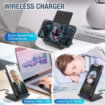 Posugear 15W Qi Wireless Charger Stand For iPhone 8 X XS  Fast Wireless Charging Station Phone Charger For Samsung Xiaomi Huawei