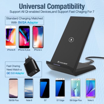 Posugear 15W Qi Wireless Charger Stand For iPhone 8 X XS  Fast Wireless Charging Station Phone Charger For Samsung Xiaomi Huawei
