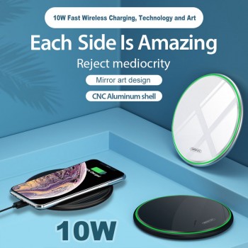 ROCK Metal 10W Wireless Charger Mirror Fast Charging for iPhone 8 X XR XS Max Samsung S10 S9 Desktop Wireless Charger Pad