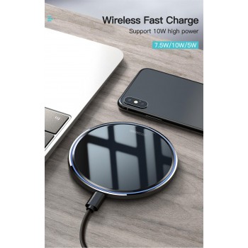 ROCK Metal 10W Wireless Charger Mirror Fast Charging for iPhone 8 X XR XS Max Samsung S10 S9 Desktop Wireless Charger Pad