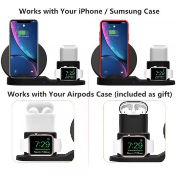 Wireless Charger Stand for iPhone AirPods Apple Watch, Charge Dock Station Charger for Apple Watch Series 4/3/2/1 iPhone X 8 XS