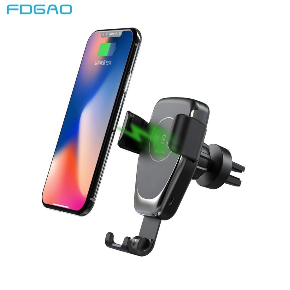 FDGAO 10W Car Mount Wireless Charger for iPhone XS Max XR X 8 Quick Qi Fast Charging Car Phone Holder For Samsung S10 S9 S8 Plus