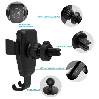 FDGAO 10W Car Mount Wireless Charger for iPhone XS Max XR X 8 Quick Qi Fast Charging Car Phone Holder For Samsung S10 S9 S8 Plus