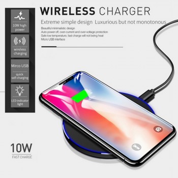 Qi Metal 10W Wireless Charger For iPhone 8 X XR XS Max QC3.0 Fast Wireless Charging for Samsung S10 S9 Note 8 9 USB Charger Pad