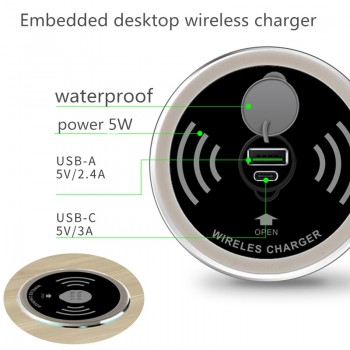 Built in Desktop Device Qi Fast Wireless Charger 15W 10W 7.5W or 5W Quick Charger 3.0 Embedded Caricabatter Tipe C Chargeur