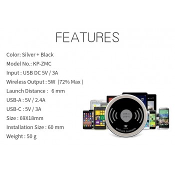 Built in Desktop Device Qi Fast Wireless Charger 15W 10W 7.5W or 5W Quick Charger 3.0 Embedded Caricabatter Tipe C Chargeur