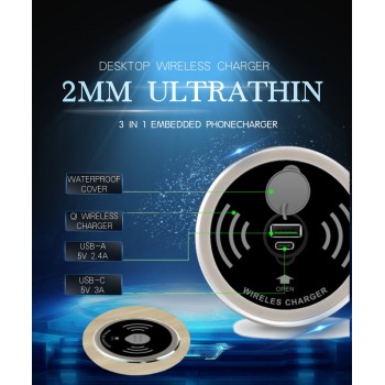 Built in Desktop Device Qi Fast Wireless Charger 15W 10W 7.5W or 5W Quick Charger 3.0 Embedded Caricabatter Tipe C Chargeur