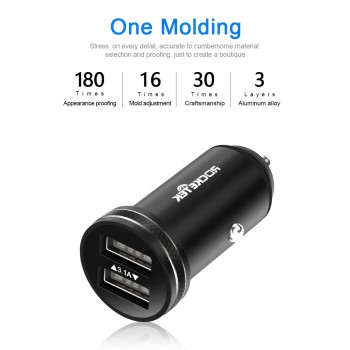 Rocketek All Metal USB Car Charger For Mobile Phone Tablet GPS 3.1A Fast Charger Car-Charger Dual USB Car Phone Charger Adapter