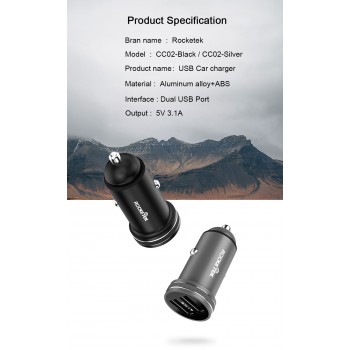 Rocketek All Metal USB Car Charger For Mobile Phone Tablet GPS 3.1A Fast Charger Car-Charger Dual USB Car Phone Charger Adapter