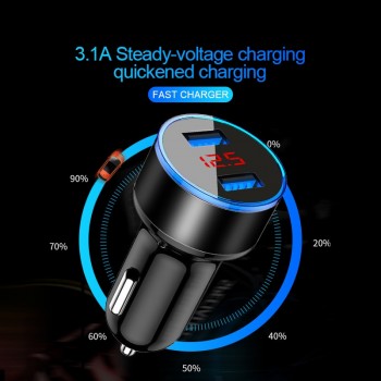 Mini Fast Charger Dual USB Car Phone Charger 5V 3.1A With LED Display Universal Phone Charger for iPhone Samsung Xiaomi