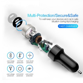 Mini Fast Charger Dual USB Car Phone Charger 5V 3.1A With LED Display Universal Phone Charger for iPhone Samsung Xiaomi