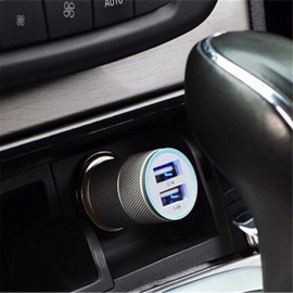 2.1A 1A Dual USB Car Charger Aluminum Alloy Universal Intelligent Charging Auto Charger For iPhone Samsung Mobile Android Phone