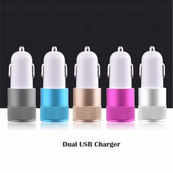 2.1A 1A Dual USB Car Charger Aluminum Alloy Universal Intelligent Charging Auto Charger For iPhone Samsung Mobile Android Phone