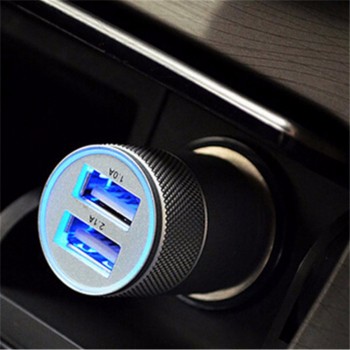 2.1A 1A Dual USB Car Charger Aluminum Alloy Universal Intelligent Charging Auto Charger For iPhone Samsung Mobile Android Phone