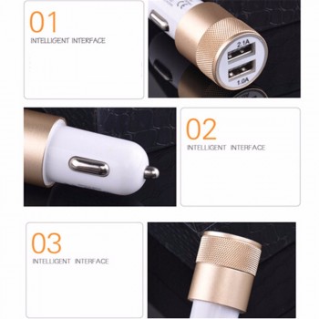 2.1A 1A Dual USB Car Charger Aluminum Alloy Universal Intelligent Charging Auto Charger For iPhone Samsung Mobile Android Phone