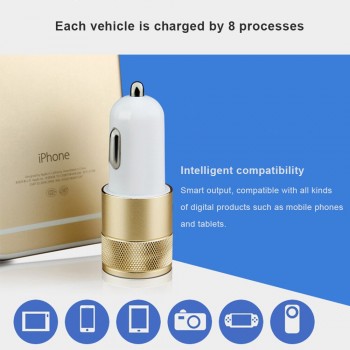 2.1A 1A Dual USB Car Charger Aluminum Alloy Universal Intelligent Charging Auto Charger For iPhone Samsung Mobile Android Phone