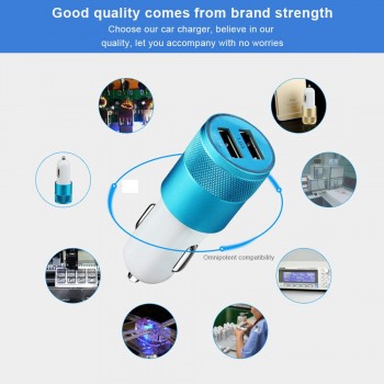2.1A 1A Dual USB Car Charger Aluminum Alloy Universal Intelligent Charging Auto Charger For iPhone Samsung Mobile Android Phone