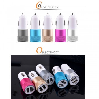 2.1A 1A Dual USB Car Charger Aluminum Alloy Universal Intelligent Charging Auto Charger For iPhone Samsung Mobile Android Phone