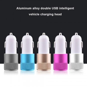 2.1A 1A Dual USB Car Charger Aluminum Alloy Universal Intelligent Charging Auto Charger For iPhone Samsung Mobile Android Phone