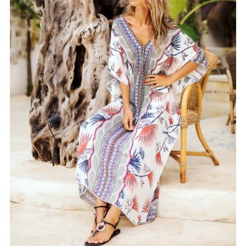 KIYUMI Dress Women Summer Dress Short Sleeve V-neck Floral Printed Smock 2019 Plus Size Vestidos Casual Beach Loose Long Dresses