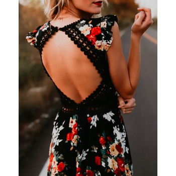 2019 Womens Summer BOHO Holiday Beach Dress Ladies Party Maxi Sleeveless Backless Vintage Split Black White Floral Printed Dress