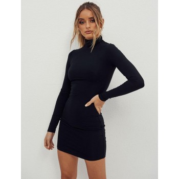 BUENOS Long Sexy Off Shoulder Party Dress Women High Slit Bodycon Shein Dress Three Quarter Sleeve Bright Silk Shiny vestidos